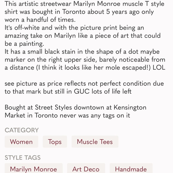 Ladies iconic Marilyn Monroe handmade tank top white base shirt size - Picture 6 of 6